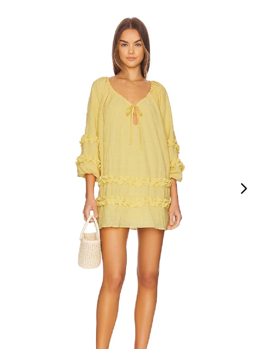 Lovers + Friends Soft Yellow Ruffle Mini Dress